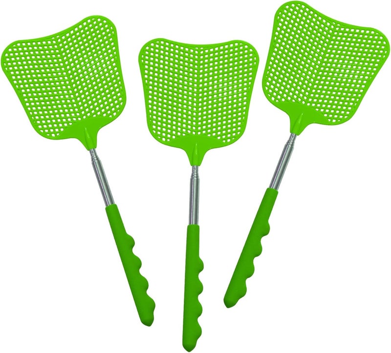 Wapodeai 3 pcs Fly Swatter, Fly Swatters Plastic Telescopic, Large Bug Swatter That Work for Indoor and Outdoor. (3 Green) - Image 1